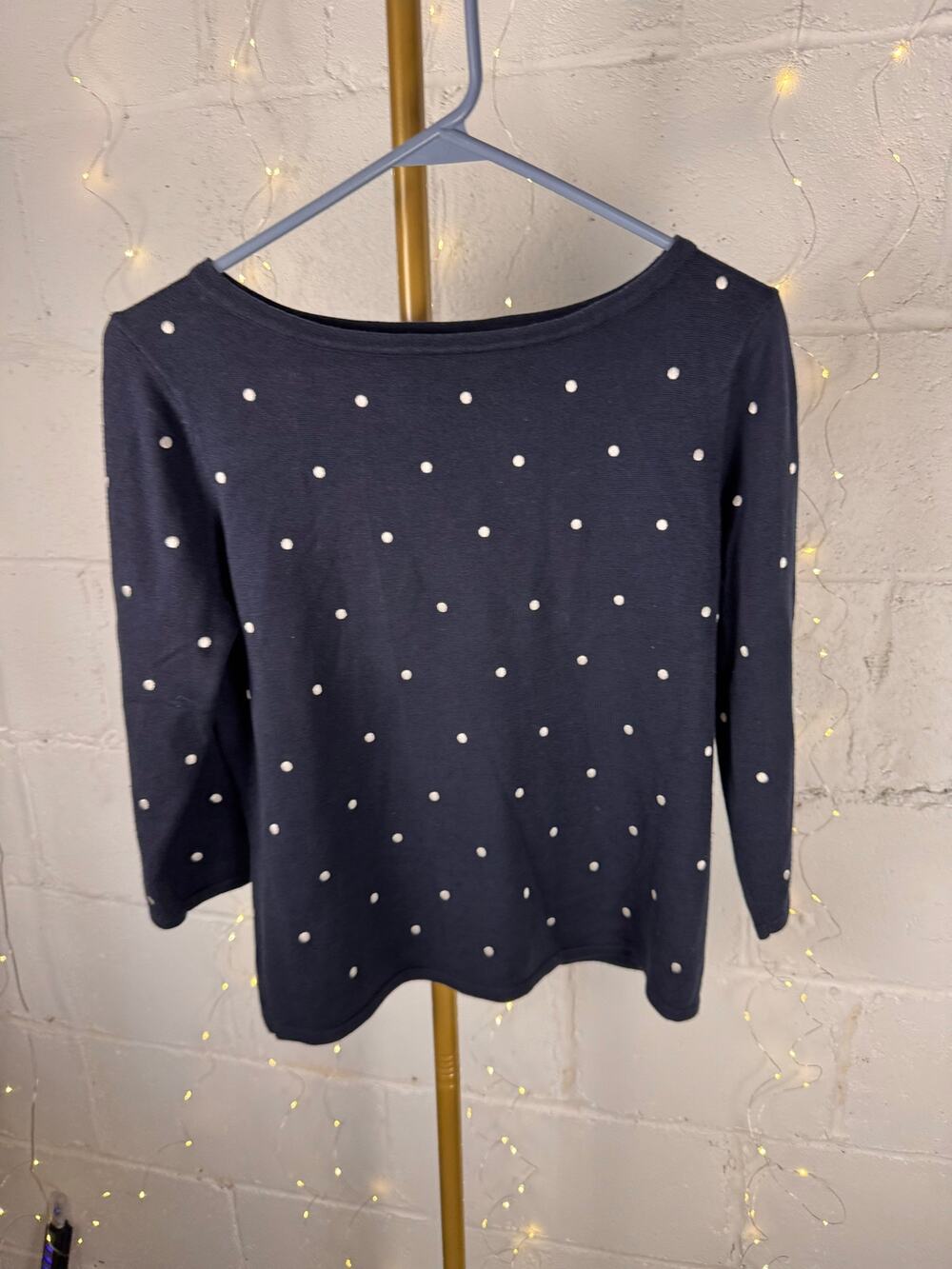 tailor b. moss women's navy polka dot 3/4 sleeve knit sweater S
